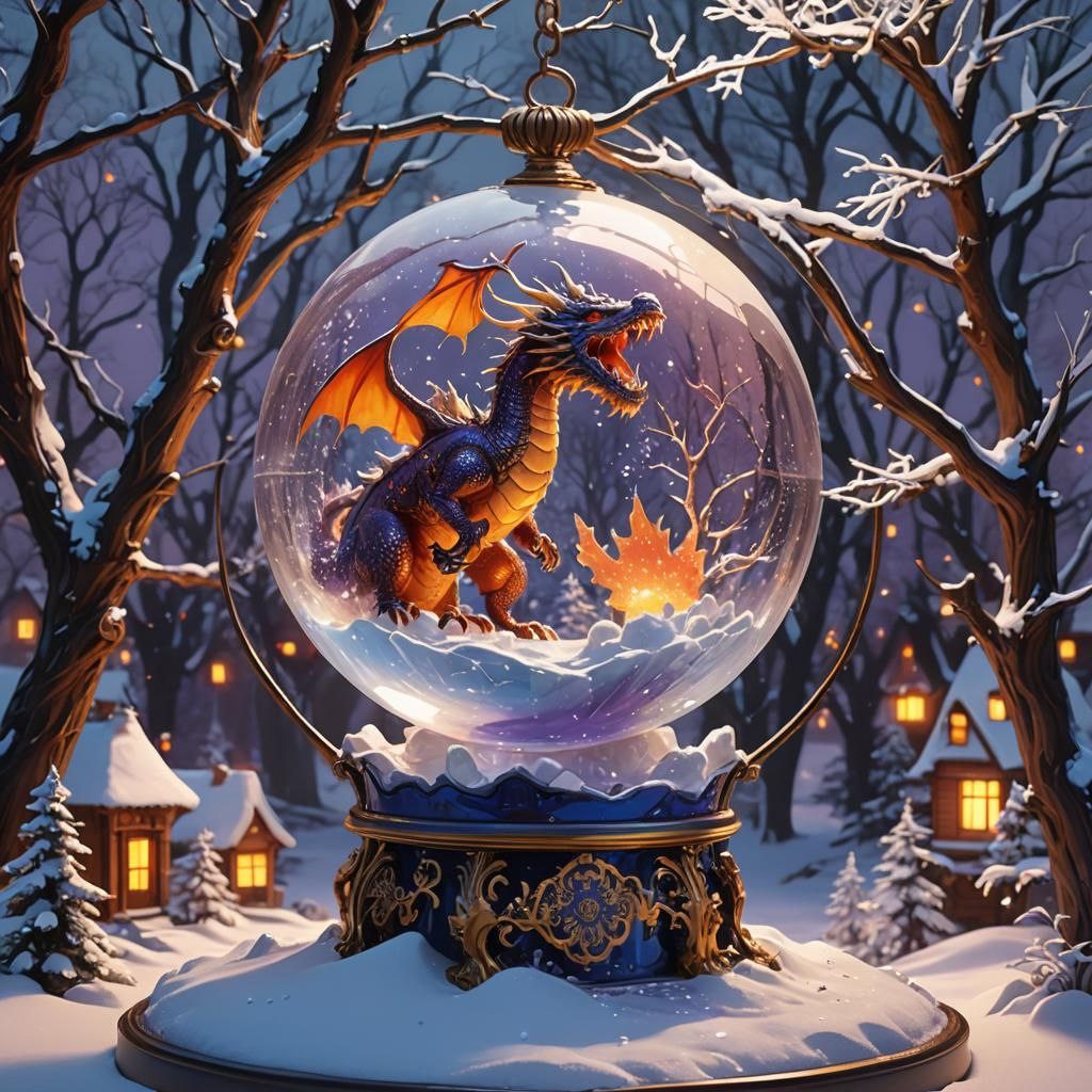 Dragon Roaring in Ornate Snow Globe