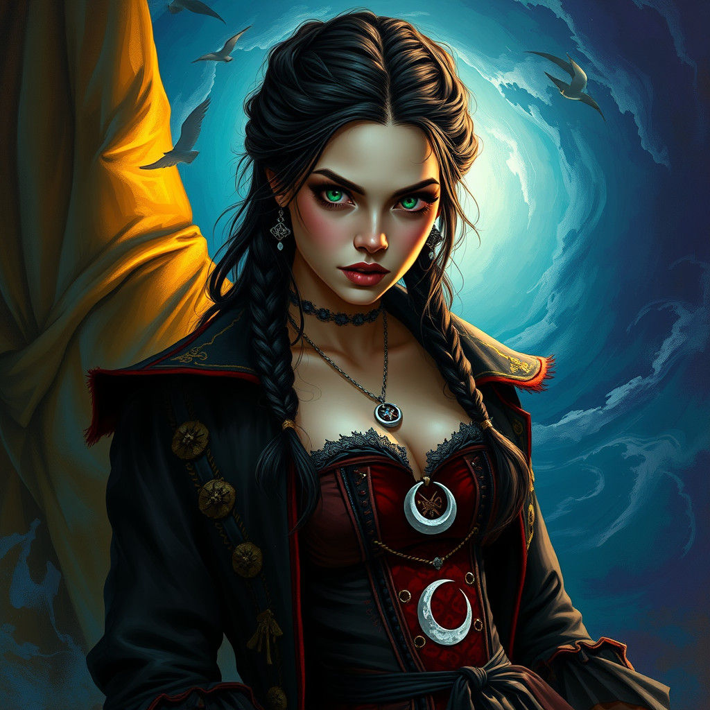 Gothic Pirate Woman in Hyperrealistic Splash Art