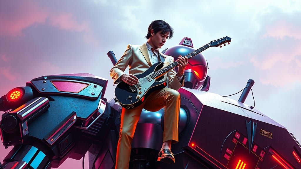 Electric Prince Robot Companion in Futuristic Comic Art