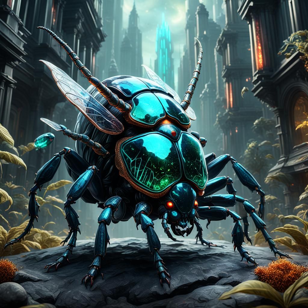 Extraterrestrial Demonic Kaiju Crystal Beetles in Detailed D...