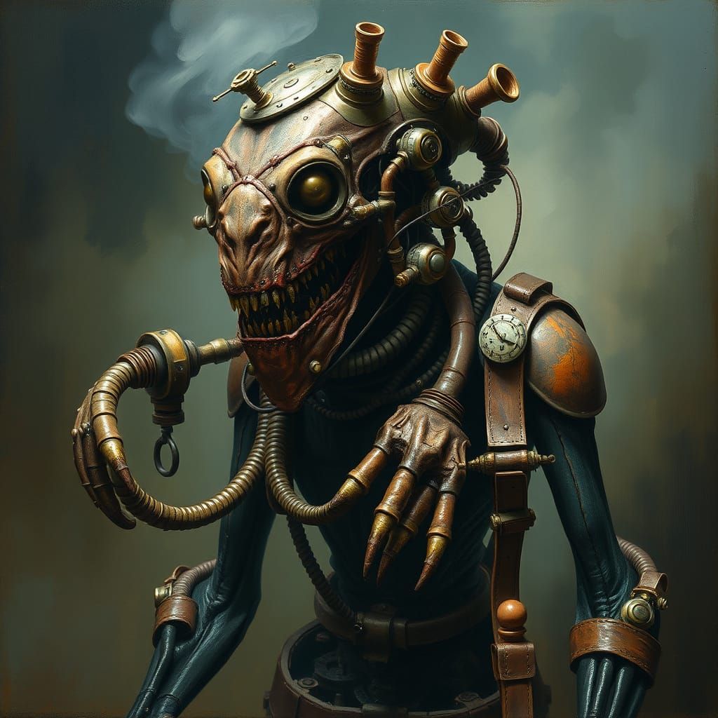 Victorian Mechanical Abomination in Industrial Oil Painting ...