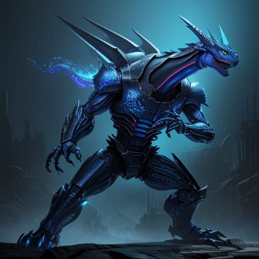 Glowing Steel Turtle-Dragon in Industrial Splash Art