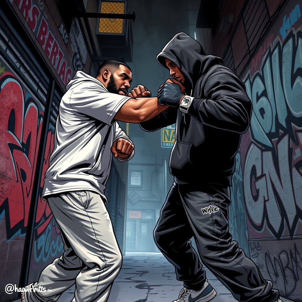 Epic Street Fight in Comic Book Style