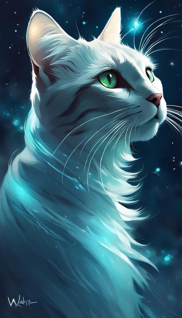 Ghost Cat of the Milky Way: Mystical Illustration