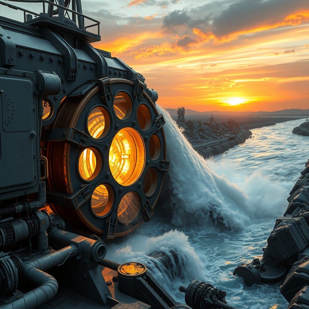 Ethereal Waterwheel in a Post-Apocalyptic Bunker Landscape