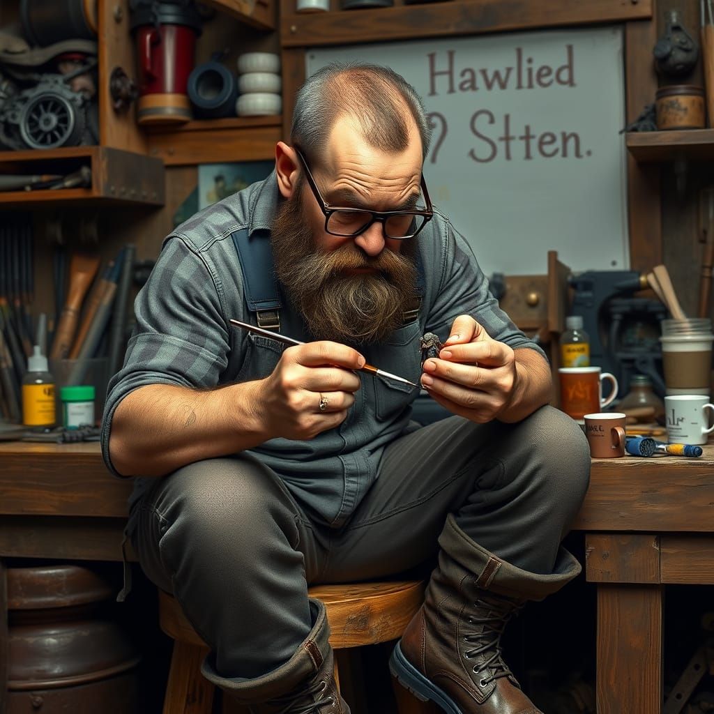 Detailed Image of Man Painting Miniature Orc Figure