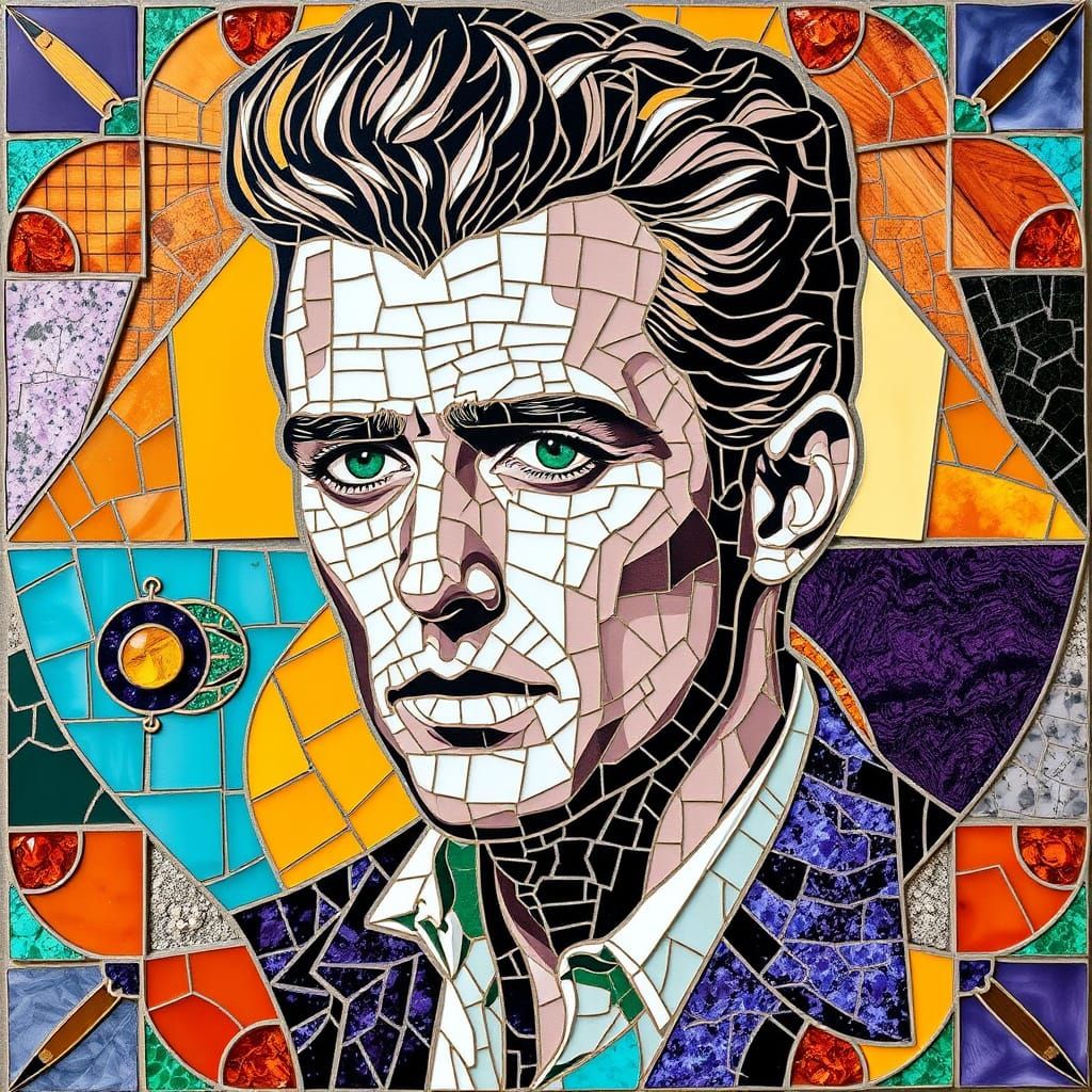Mosaic Portrait of James Dean in Vibrant, Geometric Colors