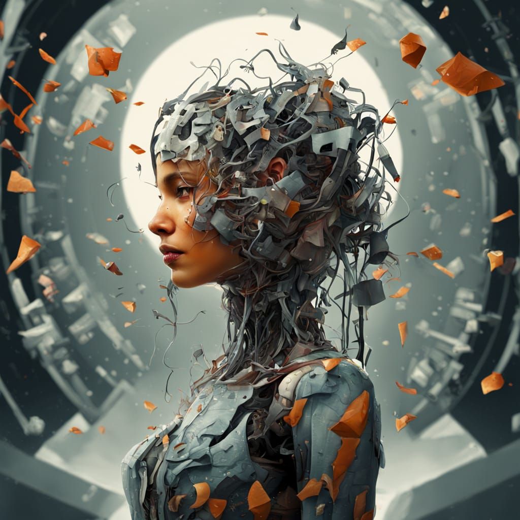 Deconstructed Anthropomorphic Figure in Zero Gravity Art