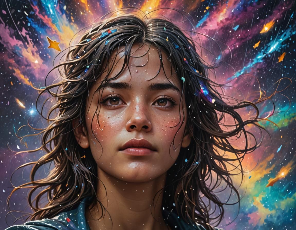 Angelic Woman in Galactic Starscape Splash Art