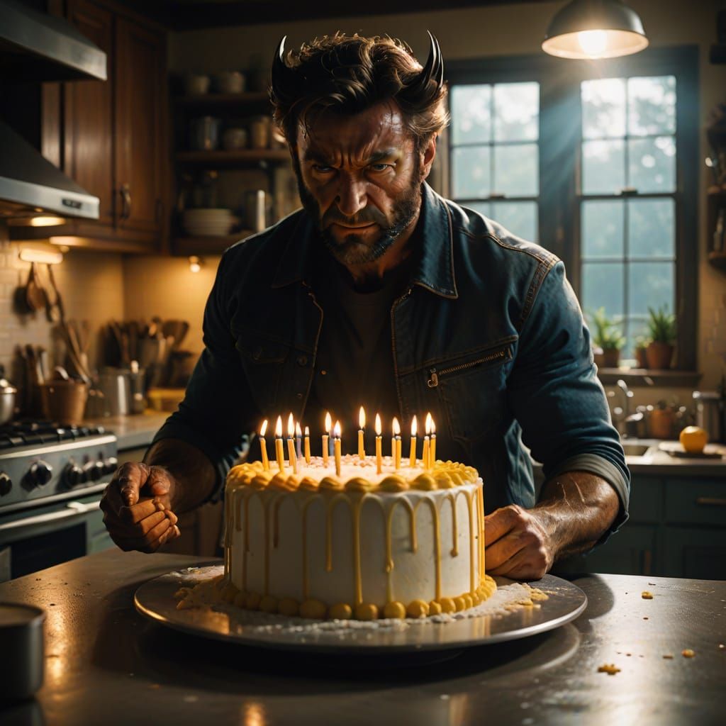 Wolverine Icing a Birthday Cake: Digital Art