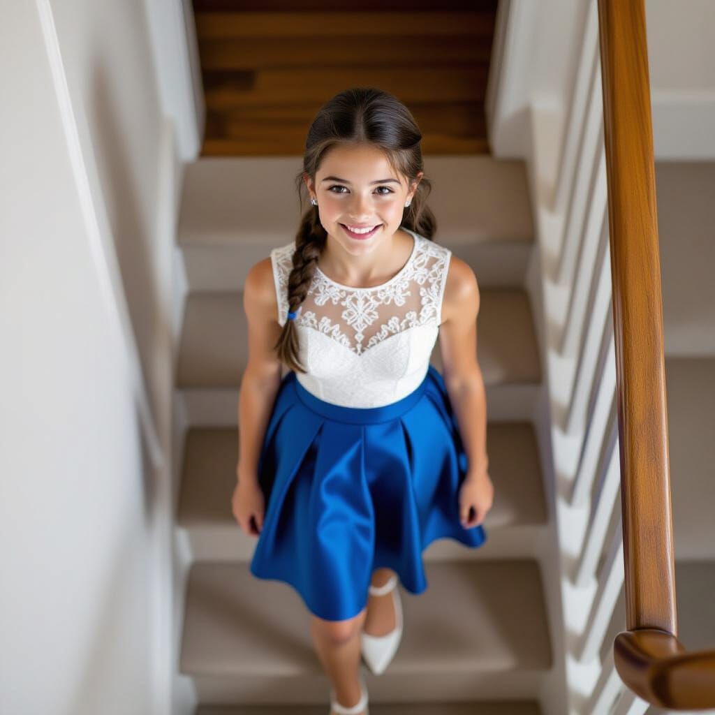 Young French Girl Smiling on House Stairs