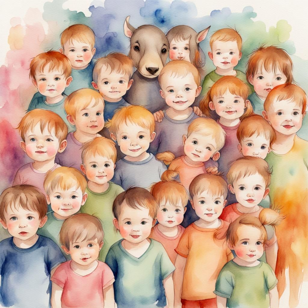 Watercolor Toddler Herd: Colorful Children's Illustration
