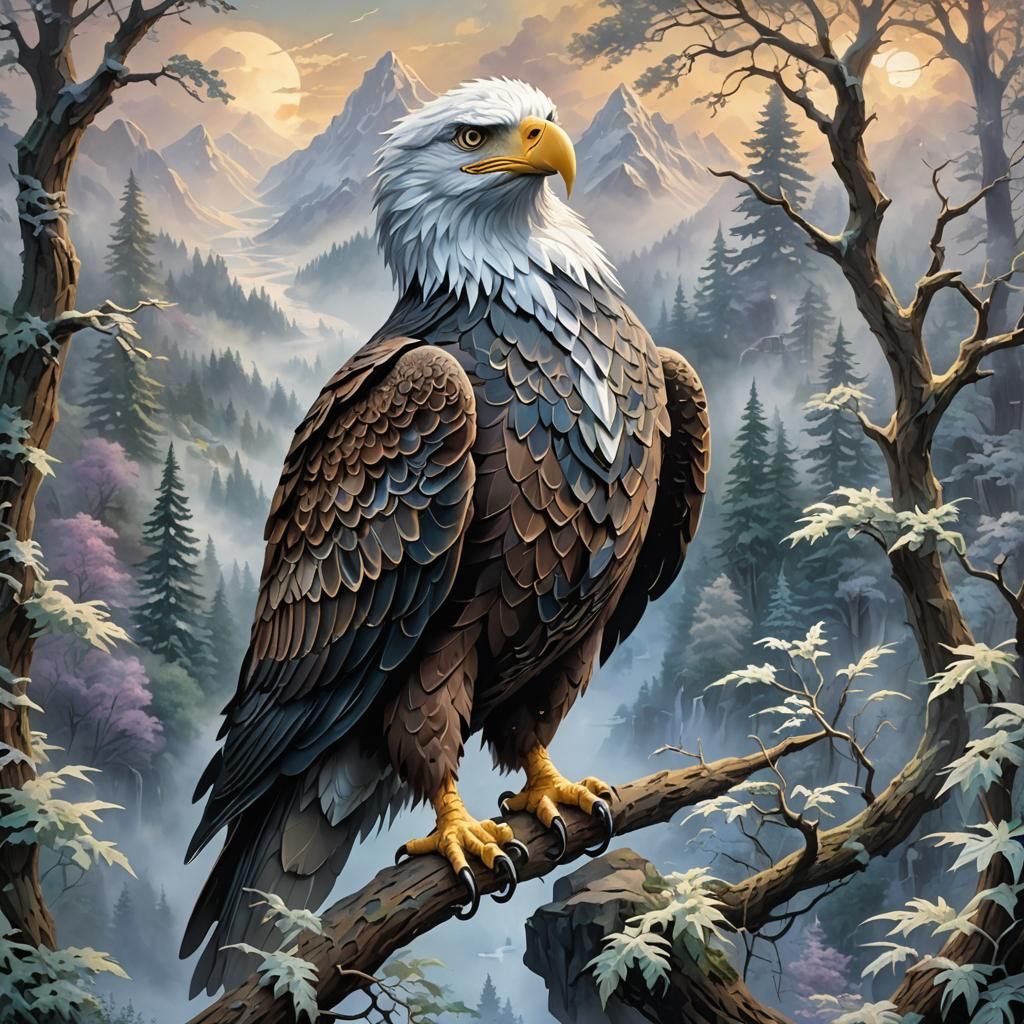 Paper Cut Eagle in Ethereal Fantasy Style