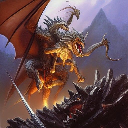 Witcher Dragon Fight in Oil Painting Style