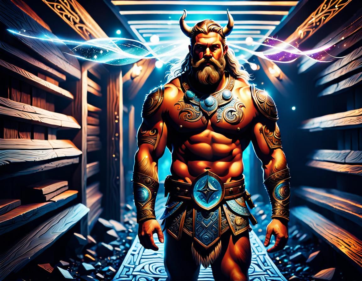 Fierce Viking in Warfield: Holographic Astral Illustration