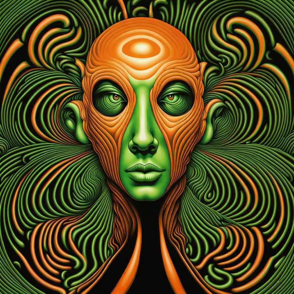 Psychedelic Space Alien Portrait in Optical Illusion Style