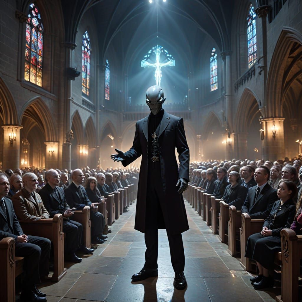 Dramatic Gothic Church Service Interrupted by Alien Invasion