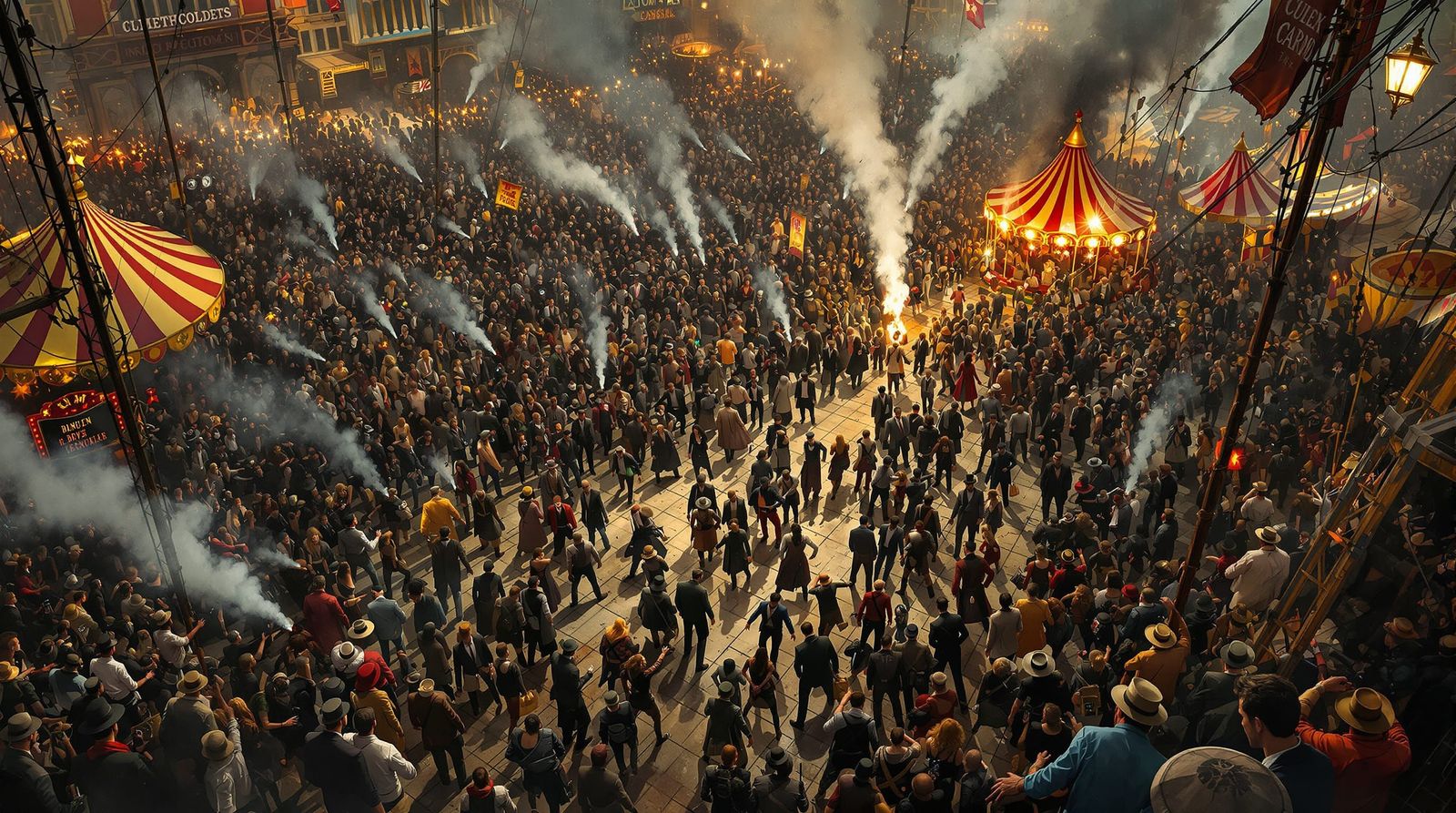 Turn of the Century Carnival Scene in Comic Book Art Style