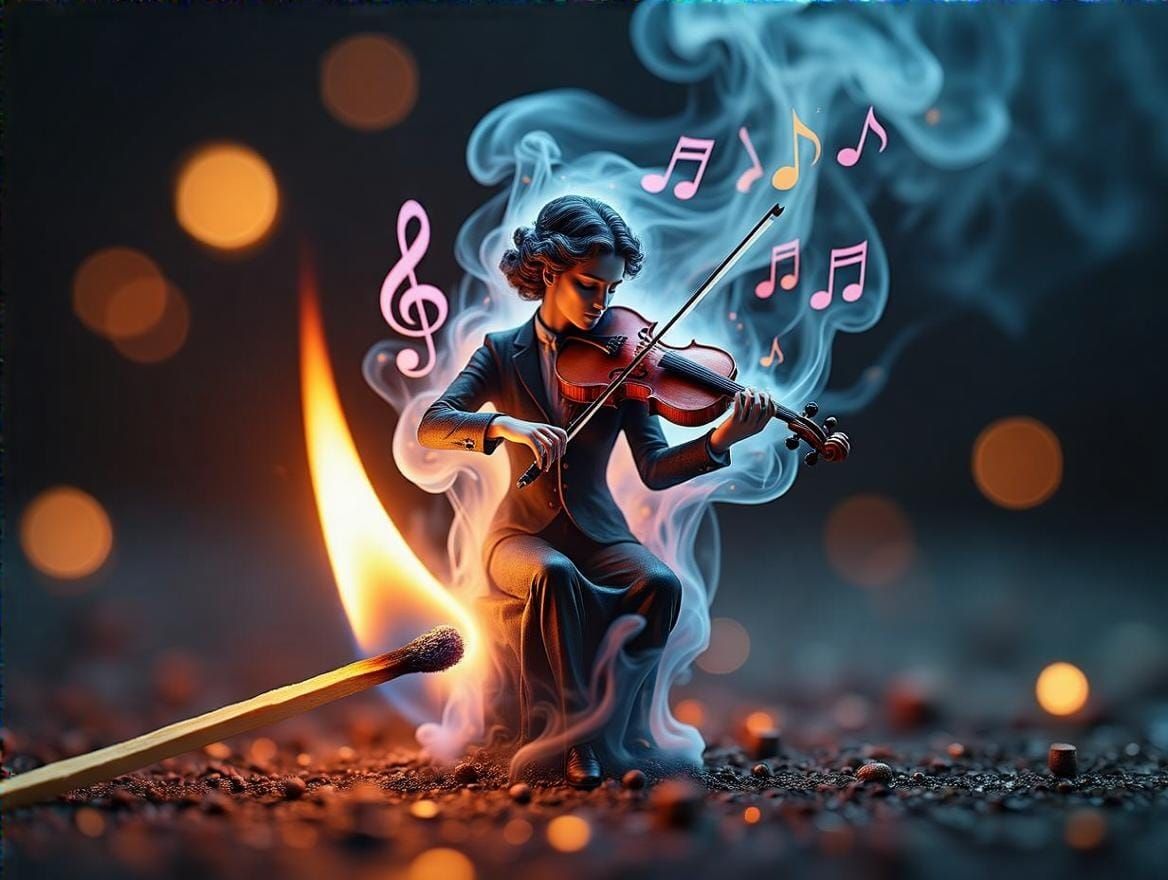 Violinist in Smoke: Ethereal Digital Painting