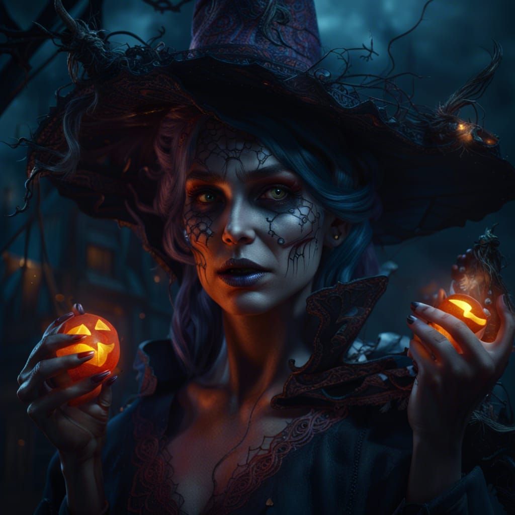 Beautiful Halloween Witch Fantasy Concept Art