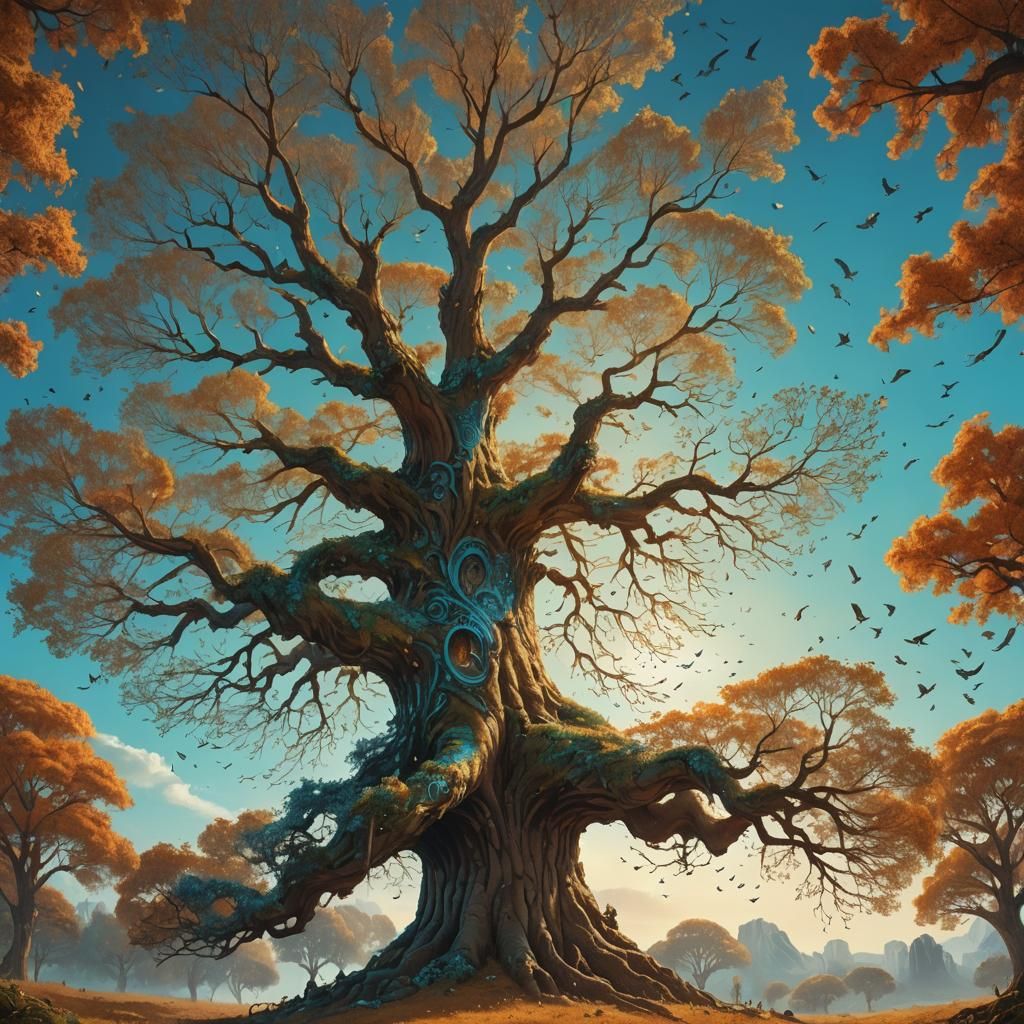 Enormous Tree and Birds in Dreamlike Matte Painting