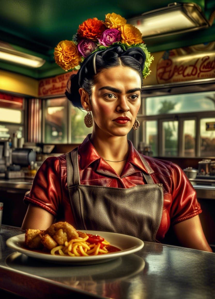 Freda Kahlo is working as a waitress  in an American diner. ...