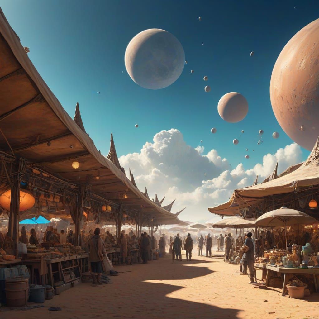 Hyperrealistic Alien Market on a Distant Planet