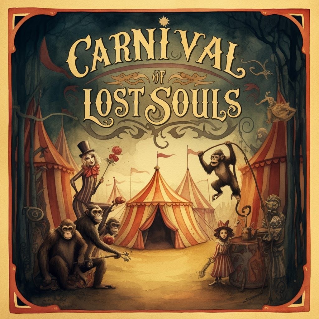 Whimsical Circus Illustration in Vintage Watercolor Style