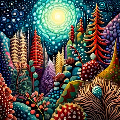 Abstract Garden Painting in Mixed Media Style