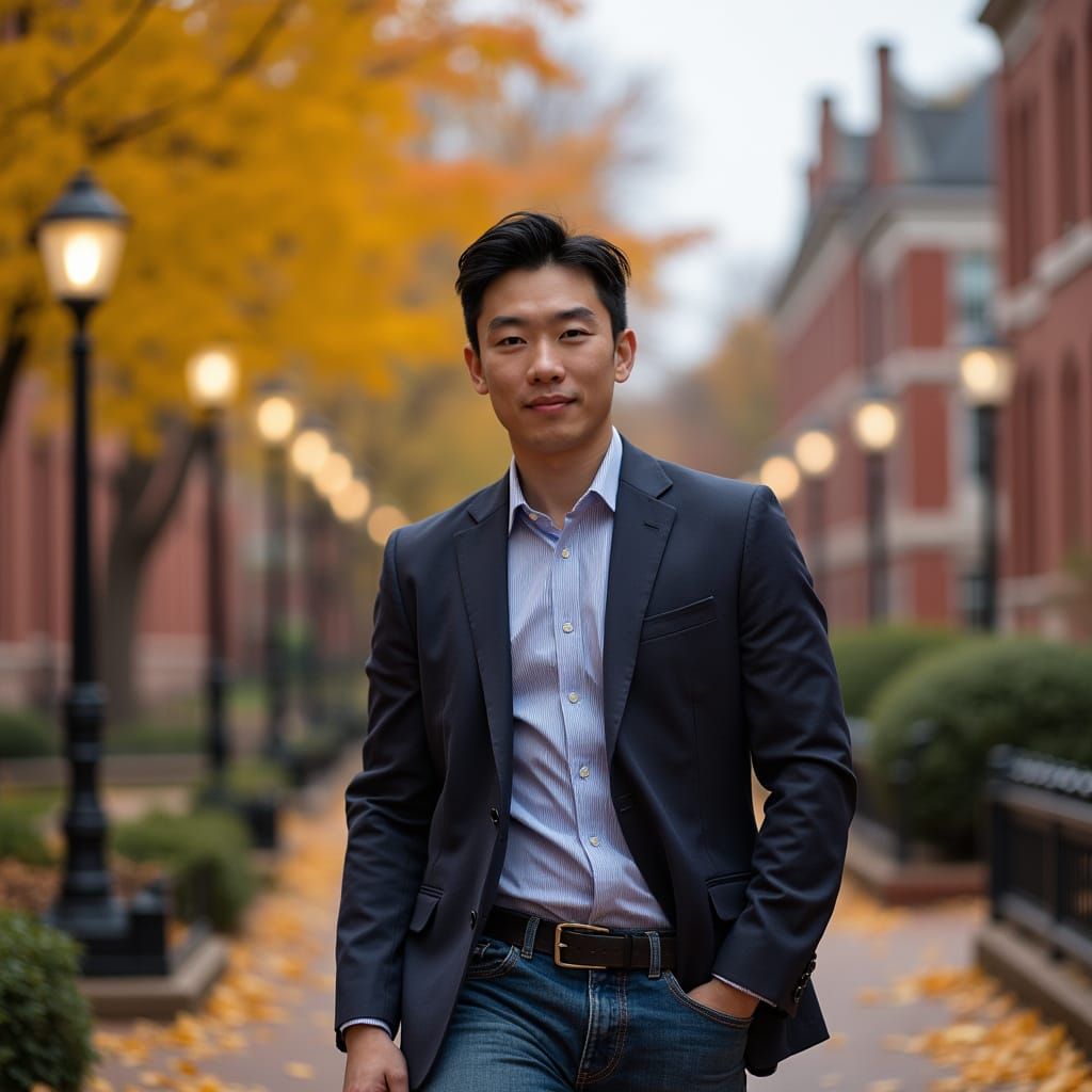Young Chinese Man Walks Across Boston University Campus
