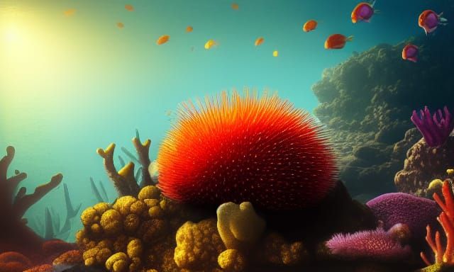 Sea Urchin in Coral Garden, Matte Painting