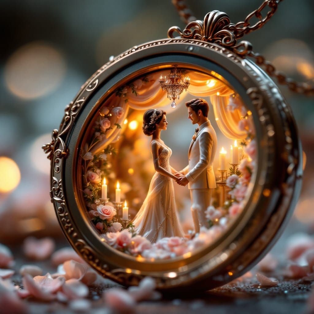 Rose Gold Locket Reveals Miniature Wedding Scene