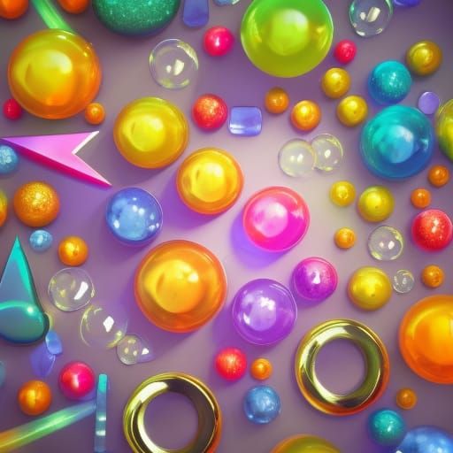 90's CGI Art: Crystal Bubbles and Gradient Background