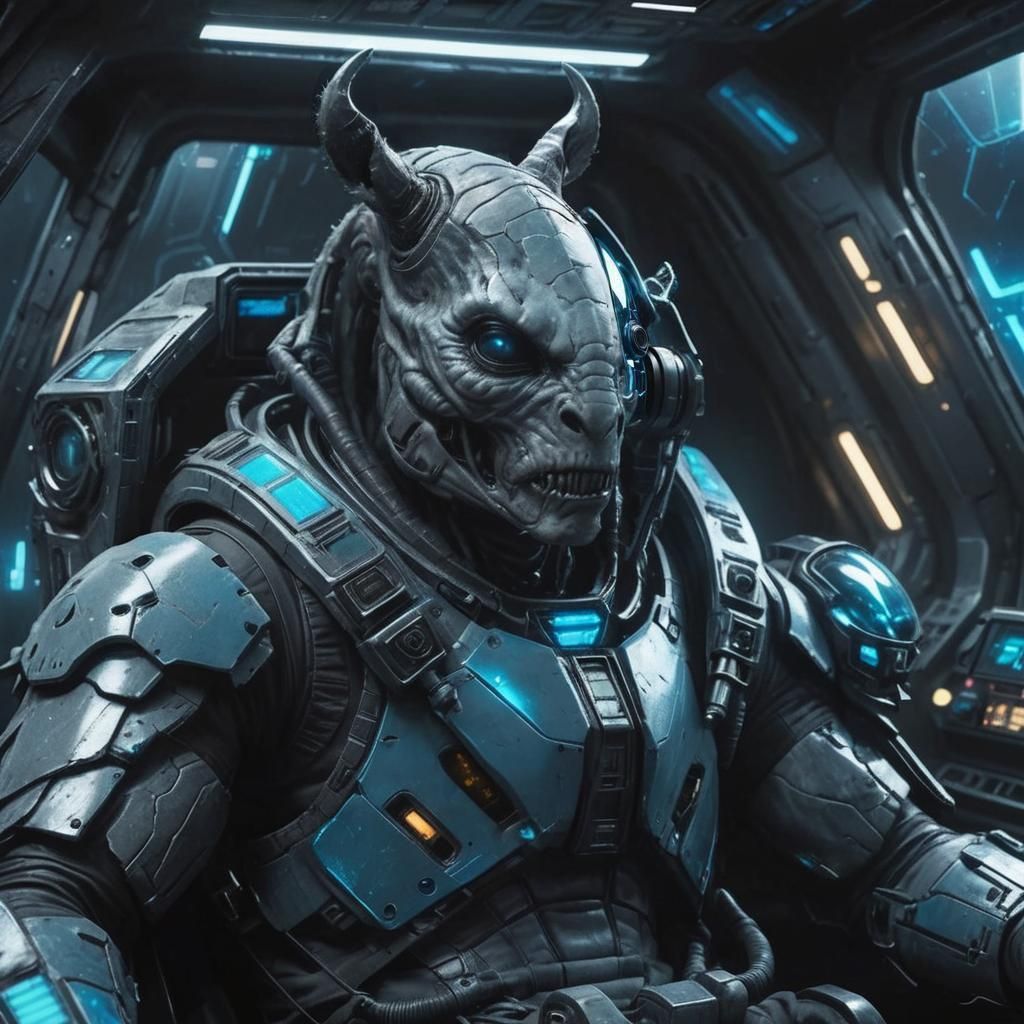 Brutal Alien in Sci-Fi Cockpit: Concept Art