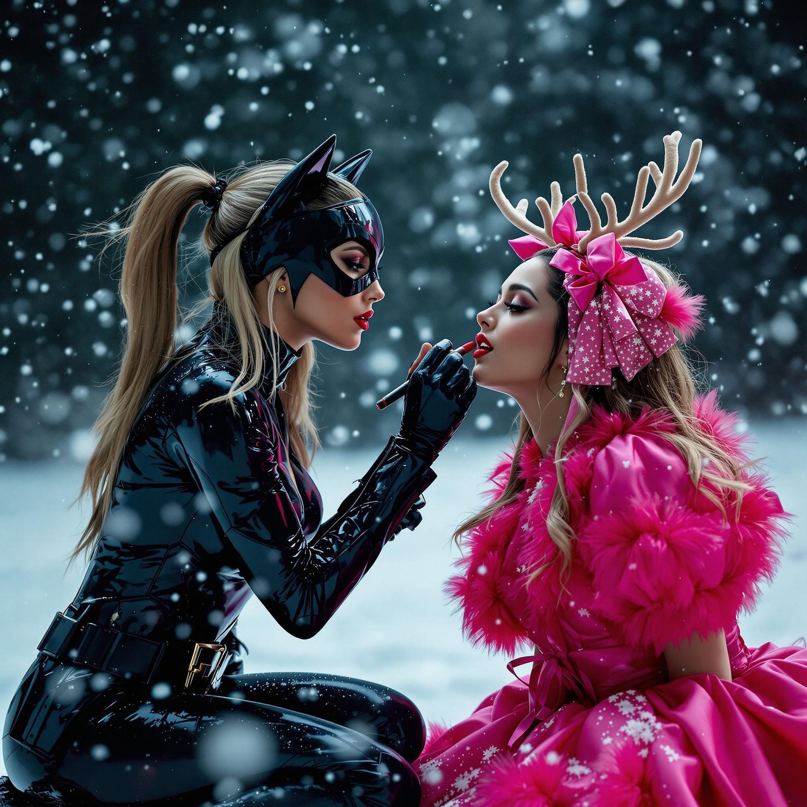 Catwoman's Bold Elegance in Snowy Night