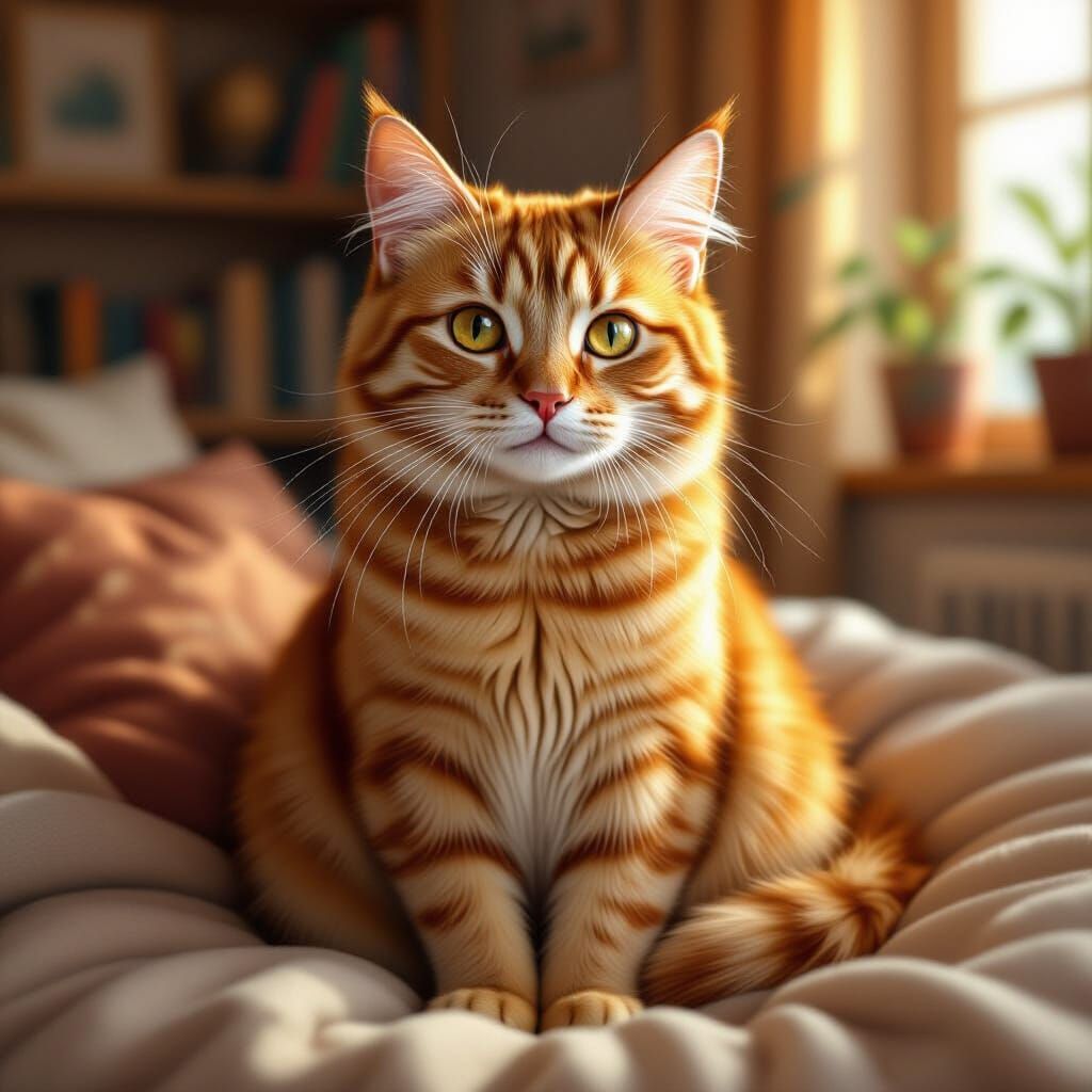 Photorealistic Orange Tabby Cat in Cozy Room