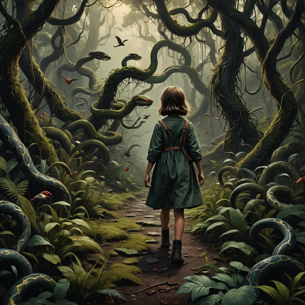 Ominous Forest: Little Girl's Perilous Journey