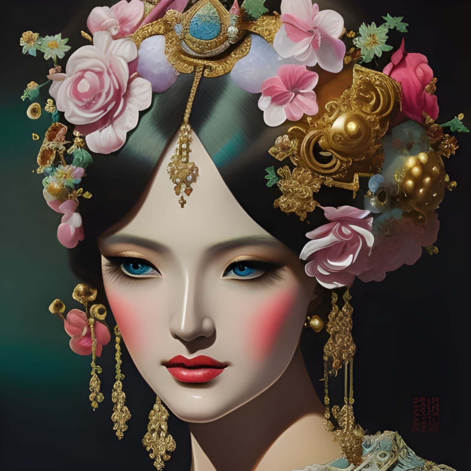 Retro Art Deco Girl with Lace and Gold