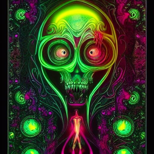 Neon Zombie Fractal in Gothic Digital Art