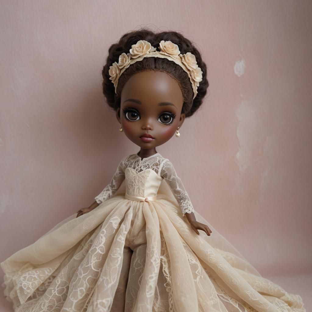 Blythe Doll in Lace Jumpsuit: Photorealistic Portrait