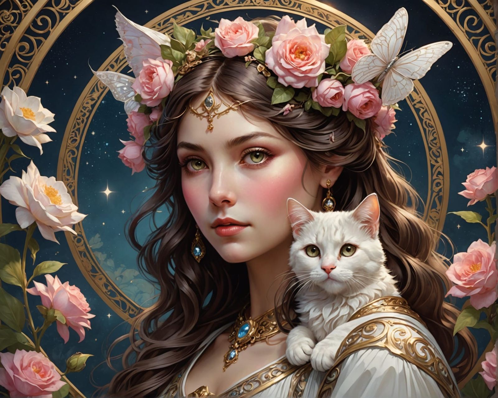 Magical Kitten Portrait in Moonlight Garden