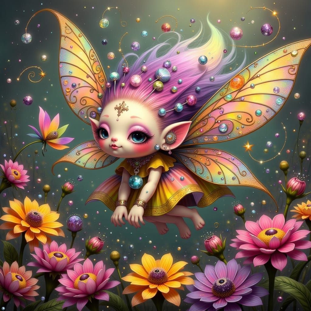 Whimsical Fairy Punk Berry Monster in Gingham-Inspired Stain...