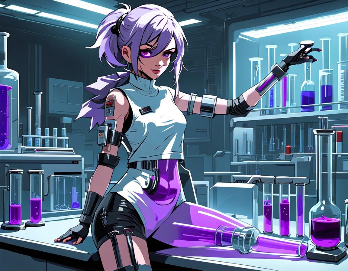 Cyberpunk Mad Scientist in Laboratory, Manga Style