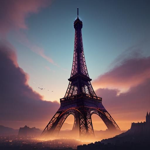 Majestic Eiffel Tower in a Dreamlike Landscape