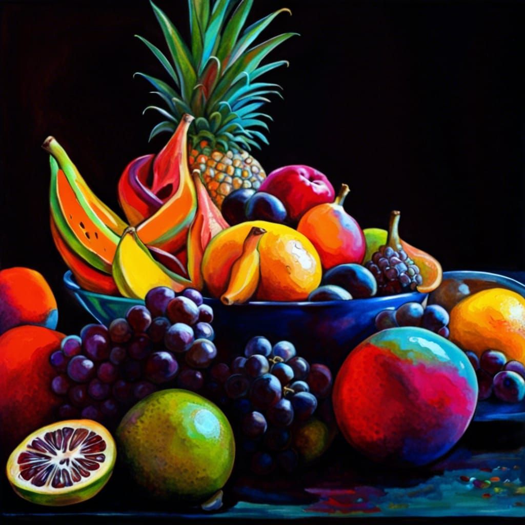 Colorful Exotic Fruit Bowl: Abstract Still Life