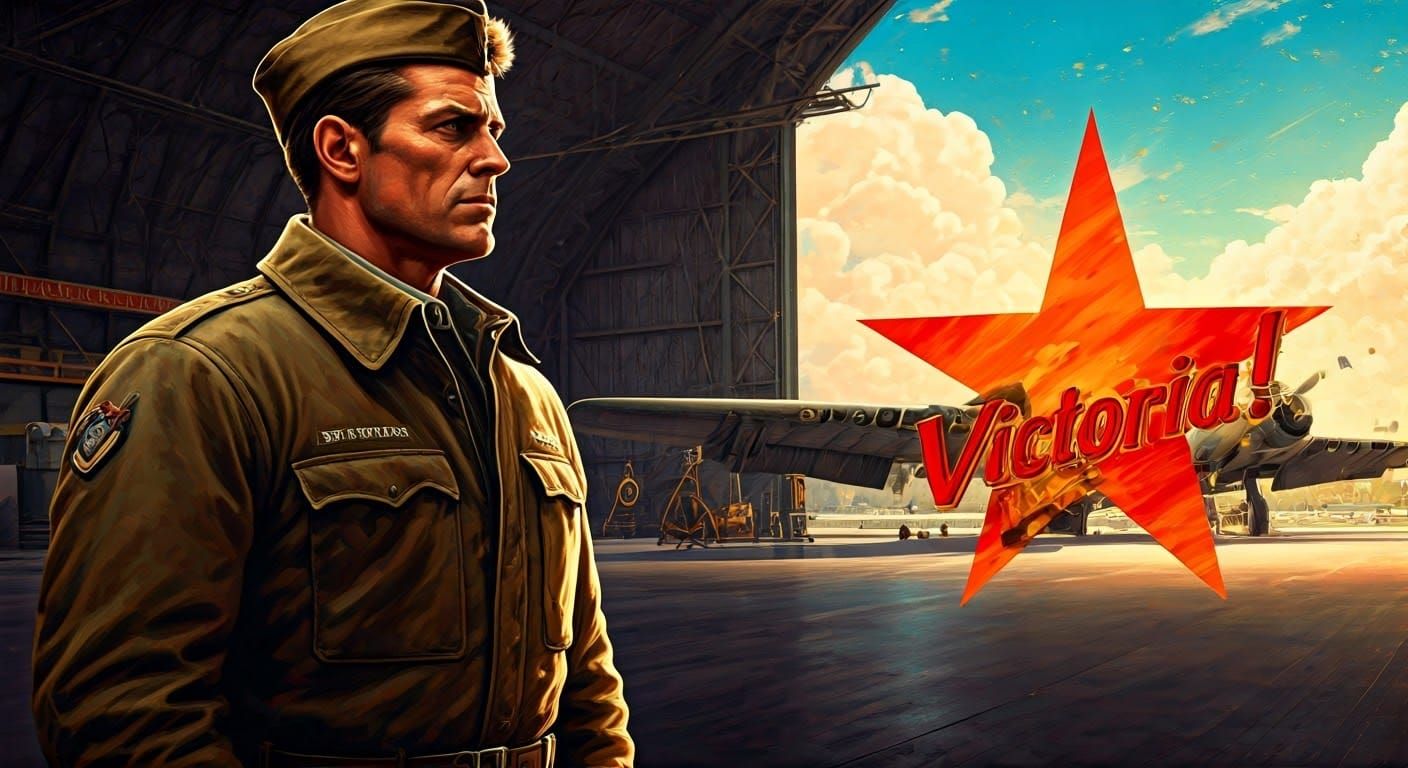 Atomic Bomb 'Victoria!' Hyperrealistic Hangar Scene