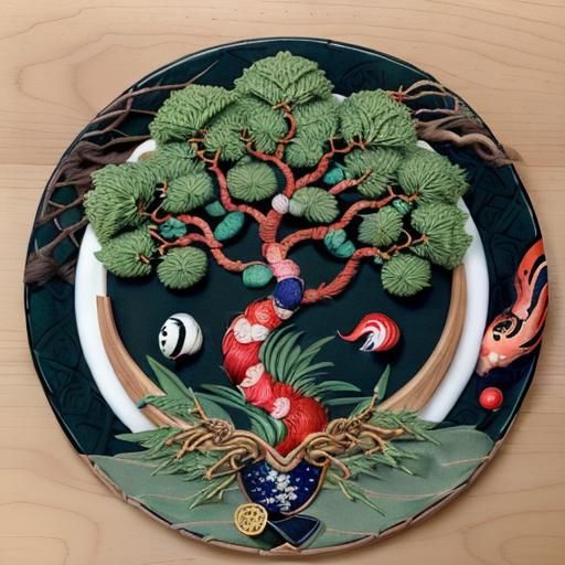Stylized Yggdrasil Tree in Japanese Art Style