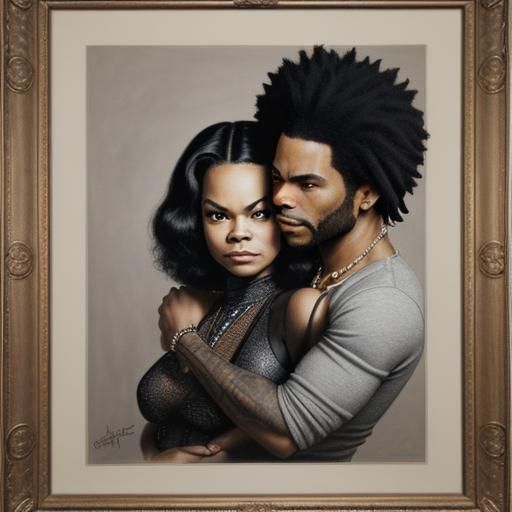 Lenny Kravitz and Eartha Kitt: Romantic Charcoal Portrait