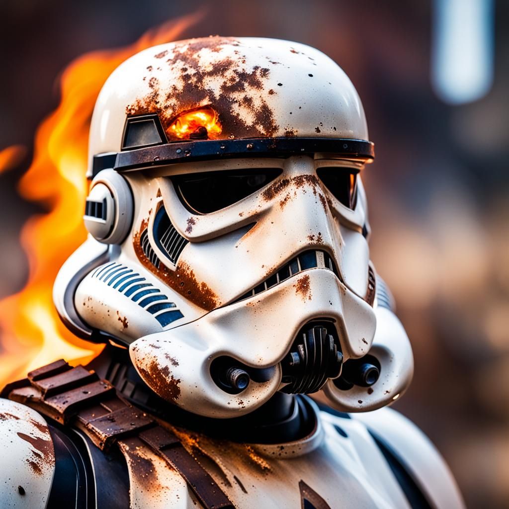 Weathered Stormtrooper Helmet in Explosive Fire