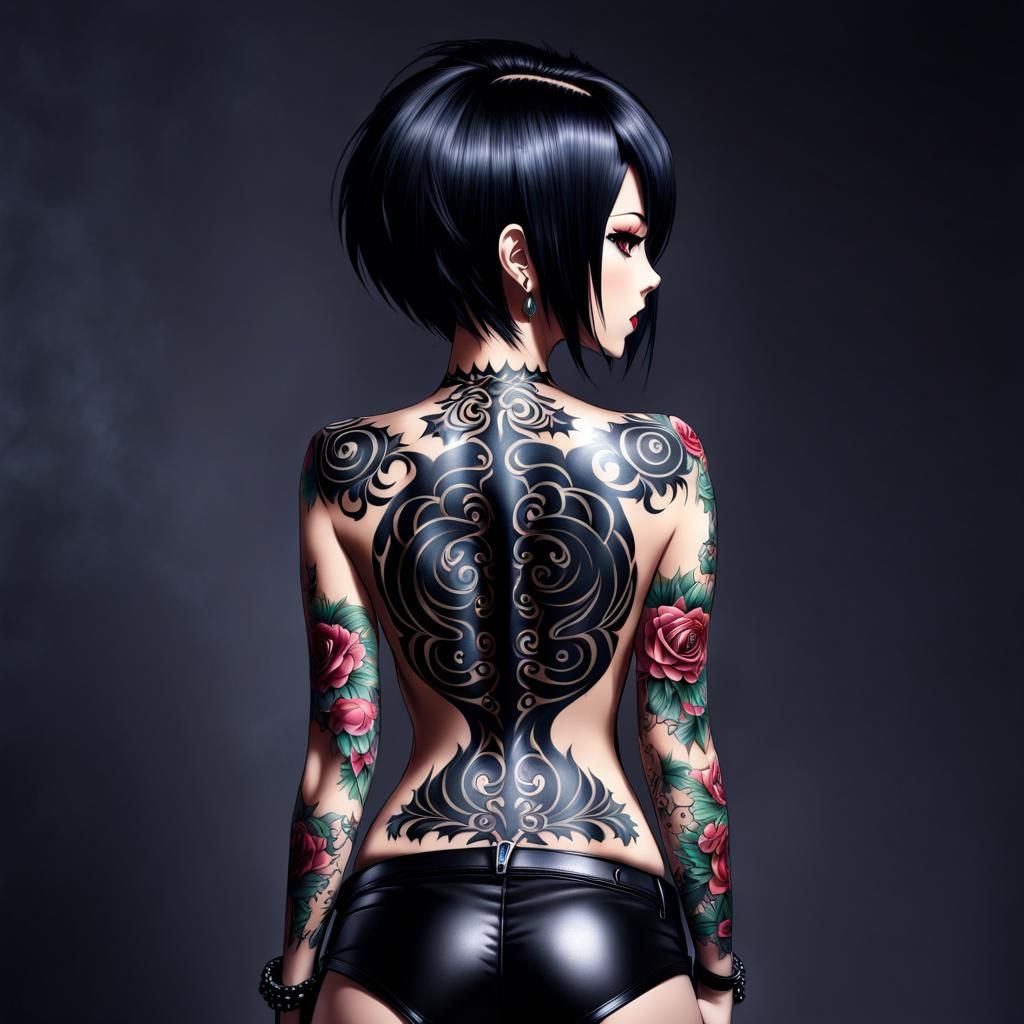 Anime Woman with Gothic Tattoo